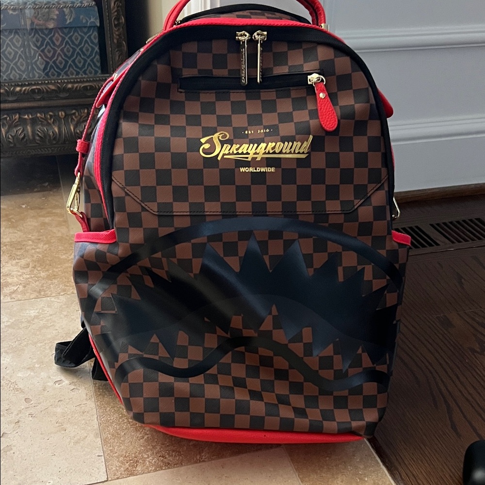 Sprayground Red and Brown Checkered Backpack